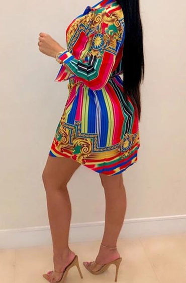 Blue Striped Long Sleeve Shirt Dress