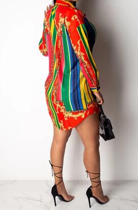 Red Striped Long Sleeve Shirt Dress