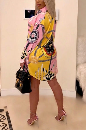 Yellow Pink Shirt Dress