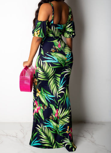 Floral Tube Top Navy Blue Dress