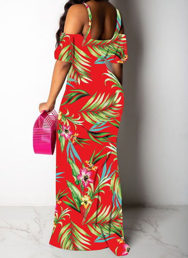 Floral Tube Top Red Dress