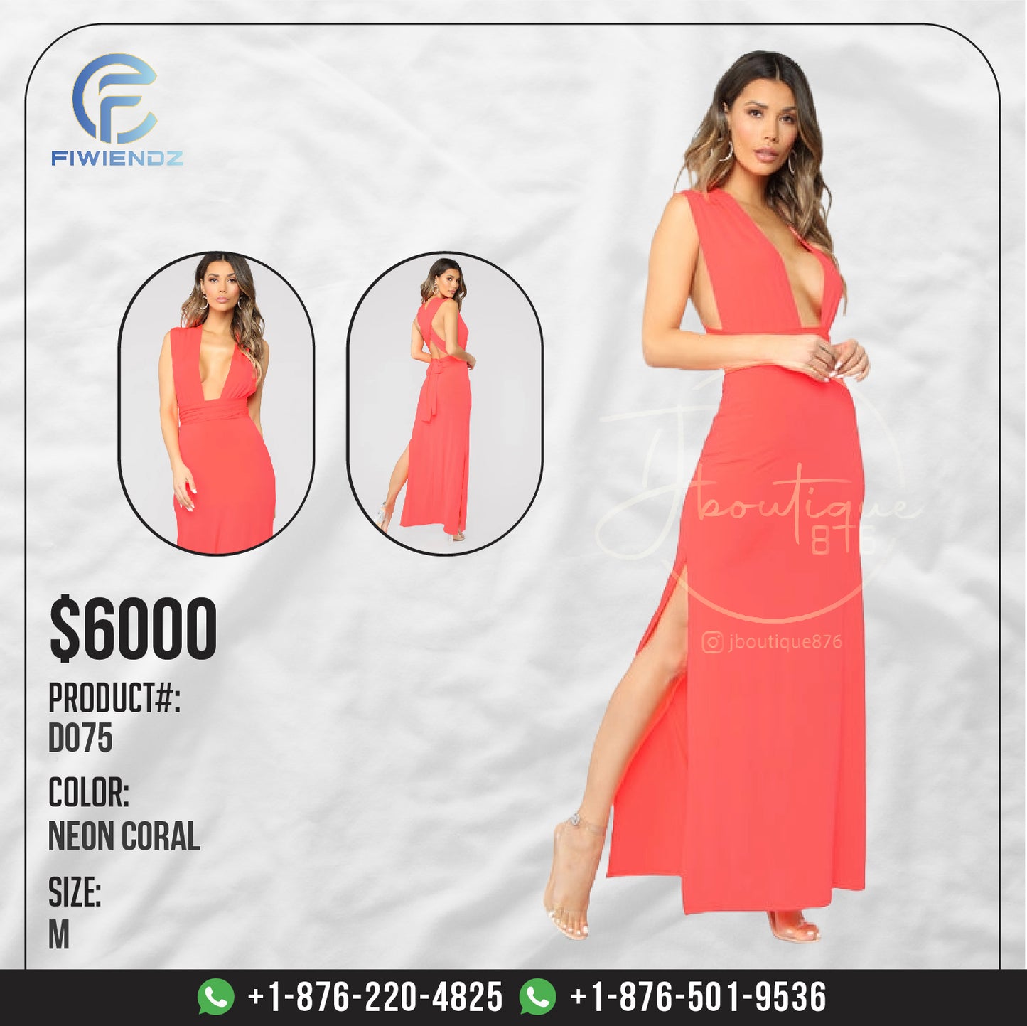 2 x Exaggerated In Style Maxi Dress - Neon Coral - M