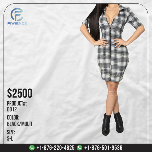 Mystery Plaid Dress - Black/Multi - L