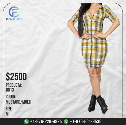 Mystery Plaid Dress -  Mustard/Multi - M