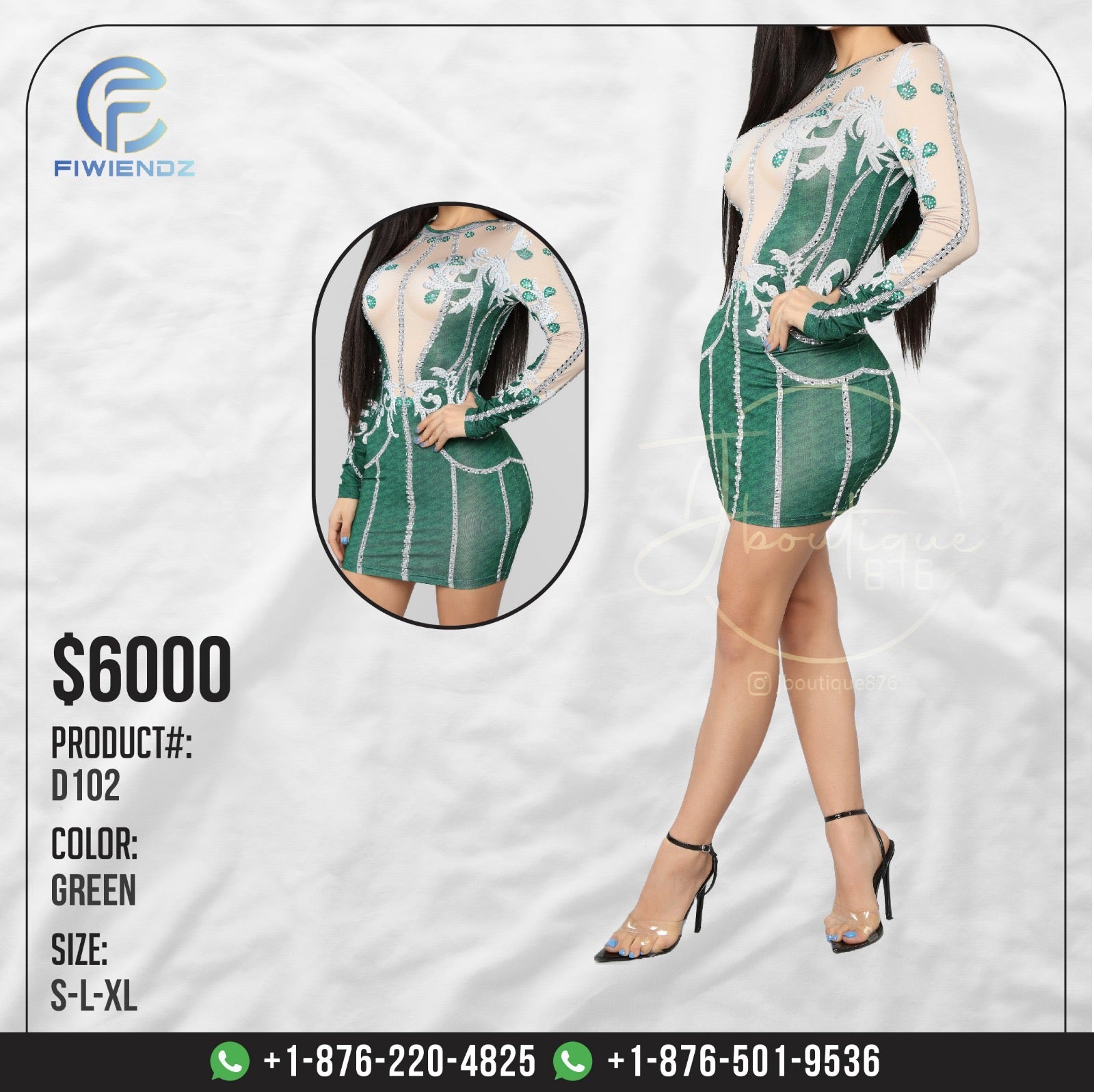 1 x Fashion Statement Rhinestone Dress - Green