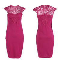 Lace Patchwork Sleeveless Bodycon Dress-Purplish Red