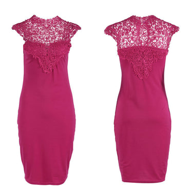 Lace Patchwork Sleeveless Bodycon Dress-Purplish Red