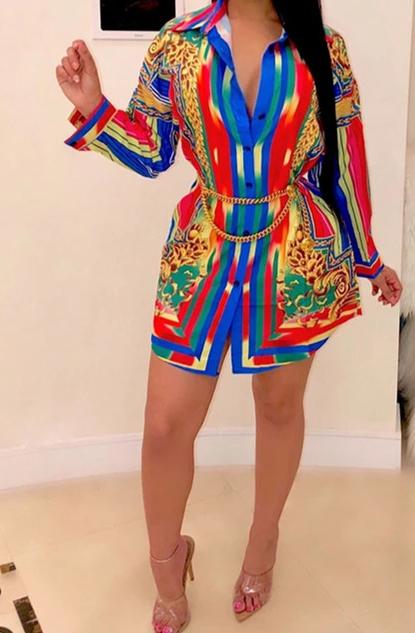 Blue Striped Long Sleeve Shirt Dress