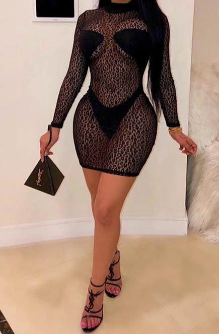 High Collar Long Sleeve Black Dress