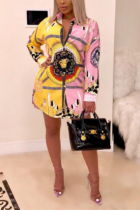 Yellow Pink Shirt Dress