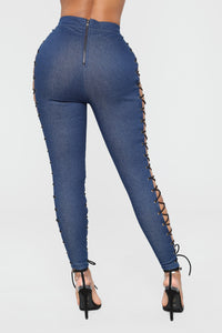 Up For Anything Lace Up Jeans - Dark Denim