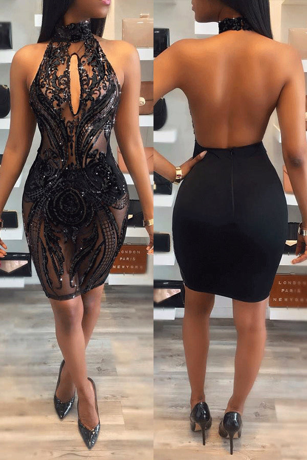 Backless & Sleeveless Black Dress
