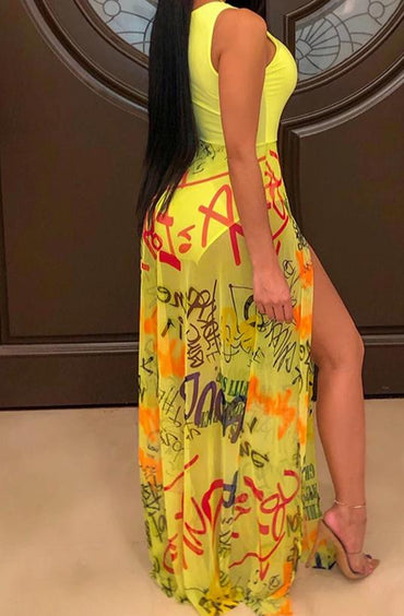 Sleeveless Yellow Mesh Dress