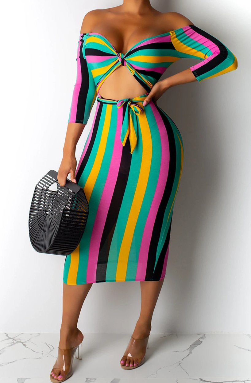 Striped Sleeve Multi-Color Dress