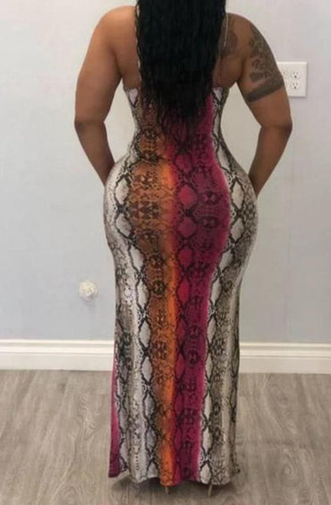 Snake Print Long Multi-color Dress